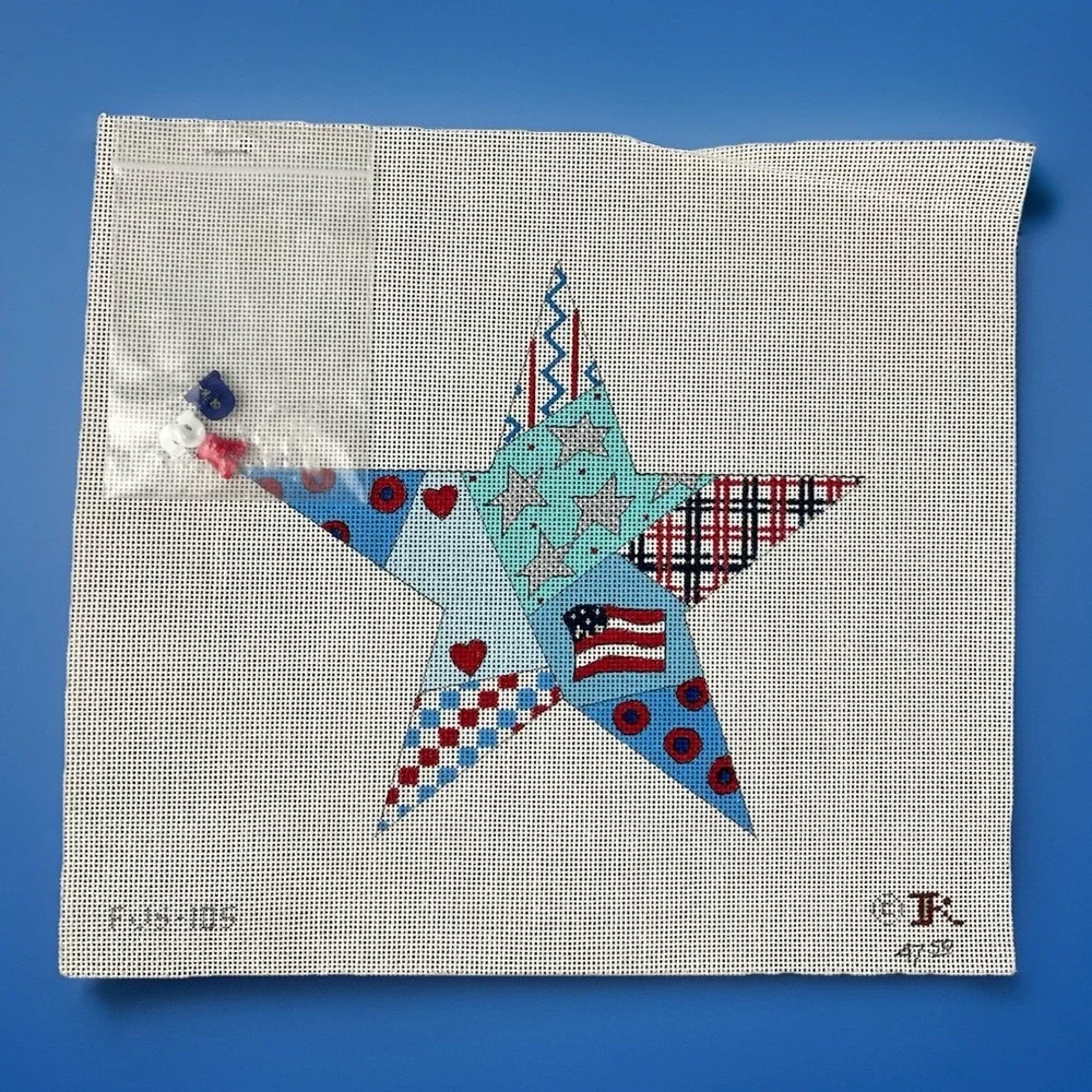 Renaissance Designs Handpainted Needlepoint Canvas USA Star Flag 4th of July‎